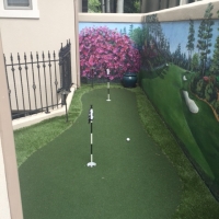 Putting Green with Mural on Wall Artificial Turf Iron Fence